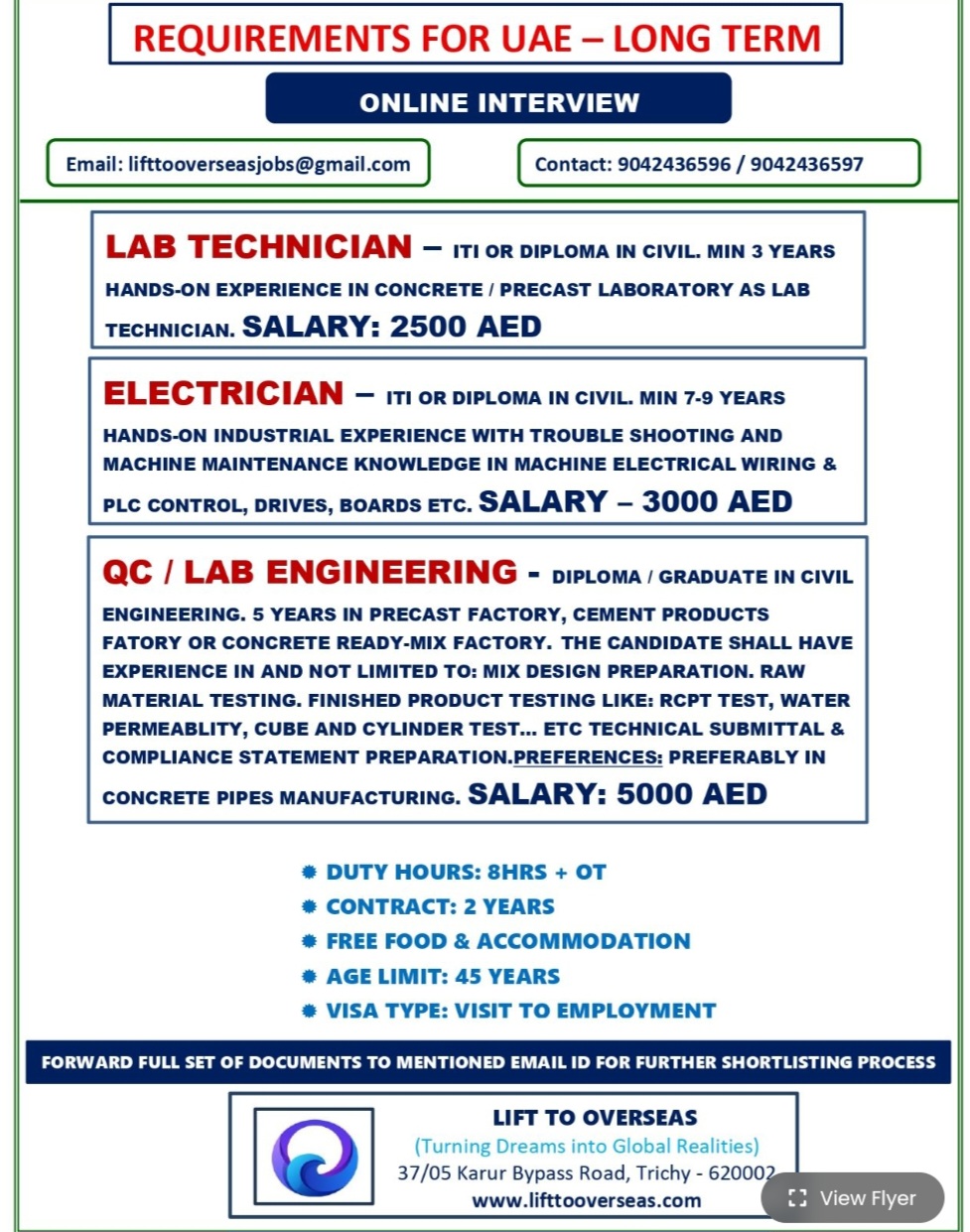LONG TERM REQUIREMENT FOR UAE