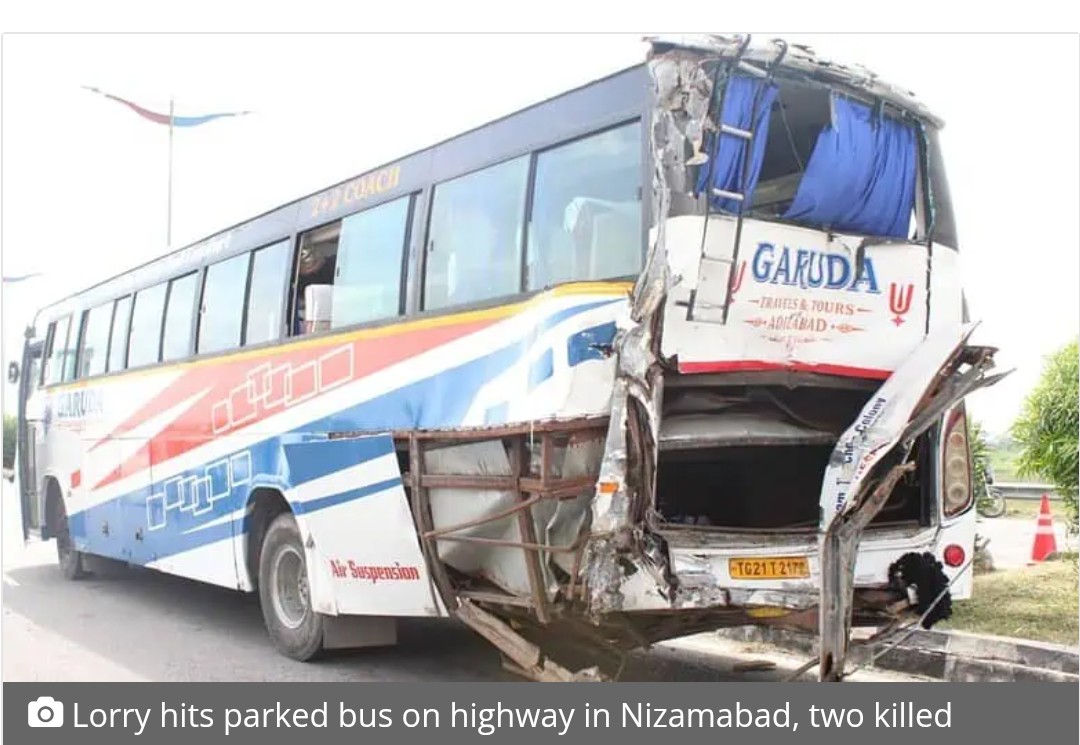Lorry hits parked bus on highway in Nizamabad, two killed