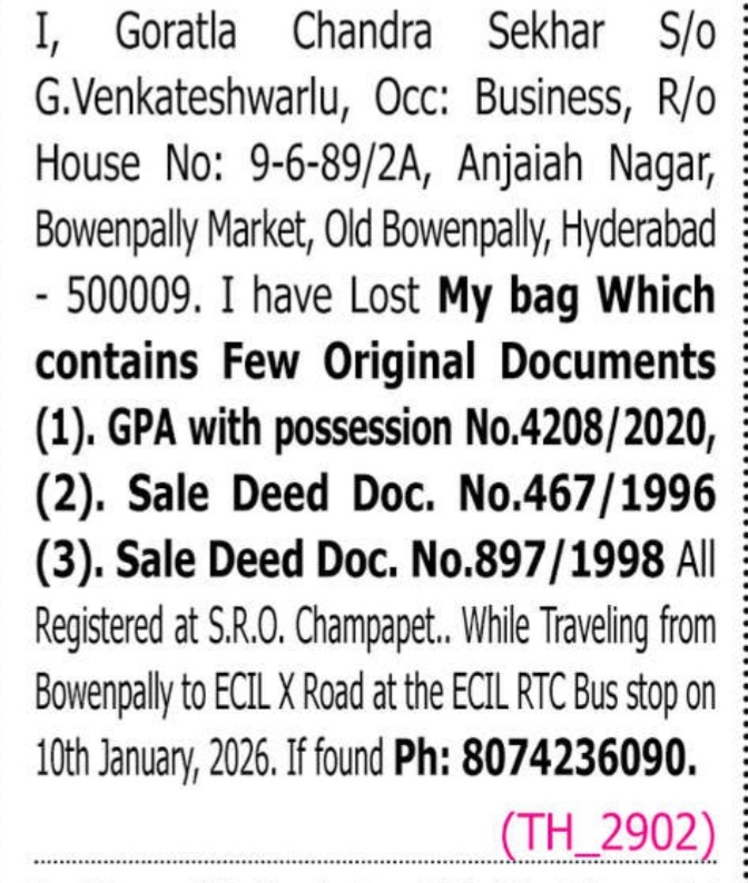 LOST OF BAG