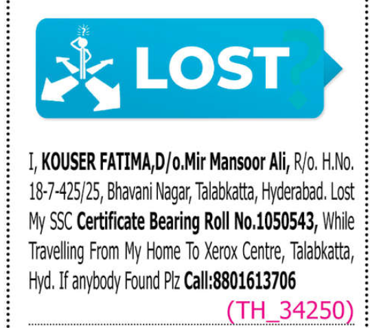 LOST OF CERTIFICATE