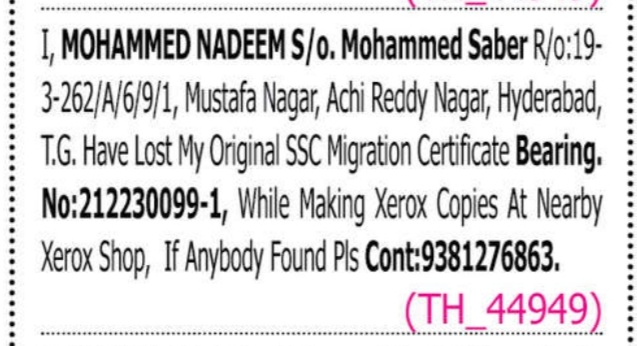 LOST OF CERTIFICATES