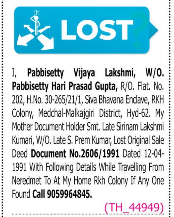 LOST OF DOCUMENT