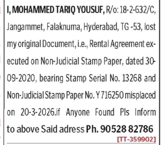 LOST OF DOCUMENT