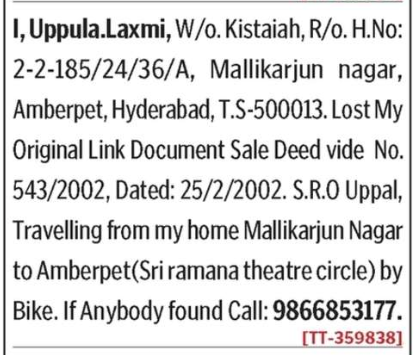 LOST OF DOCUMENT