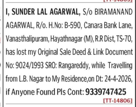 LOST OF DOCUMENT
