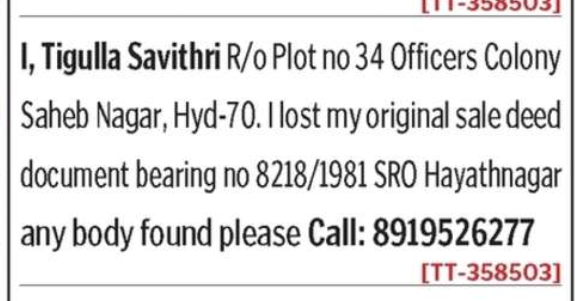 LOST OF DOCUMENT