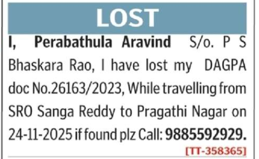 LOST OF DOCUMENT