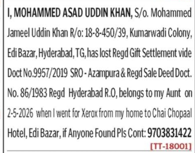 LOST OF DOCUMENT