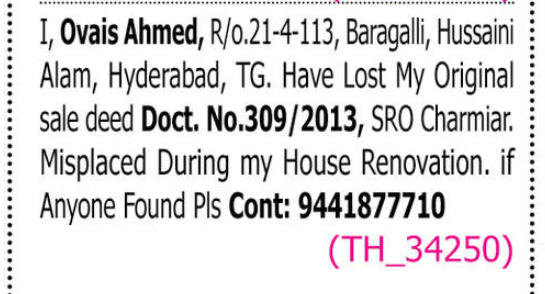 LOST OF DOCUMENT
