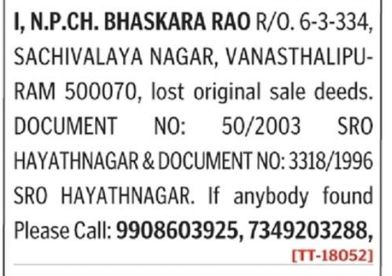 LOST OF DOCUMENT