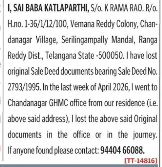 LOST OF DOCUMENT