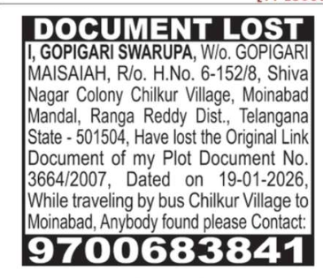 LOST OF DOCUMENT
