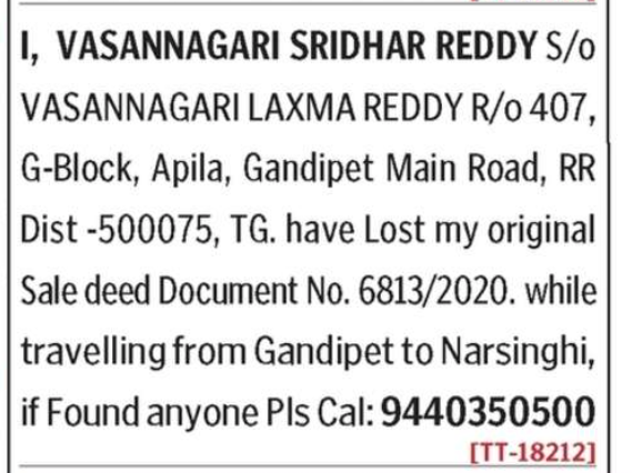 LOST OF DOCUMENT