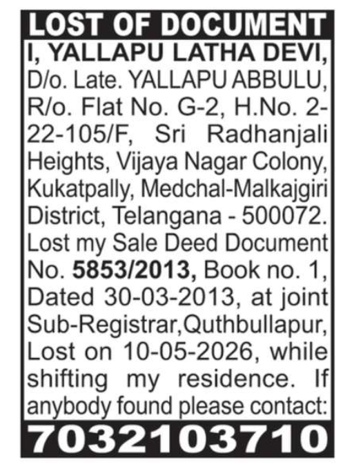 LOST OF DOCUMENT