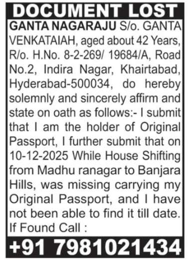 LOST OF DOCUMENT