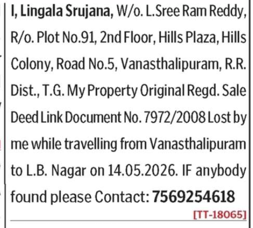 LOST OF DOCUMENT