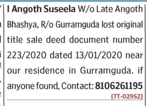 LOST OF DOCUMENT