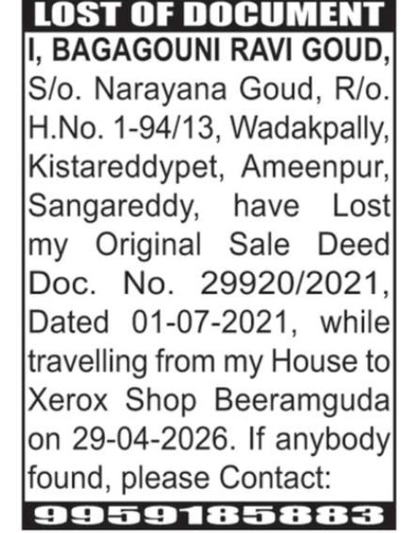 LOST OF DOCUMENT