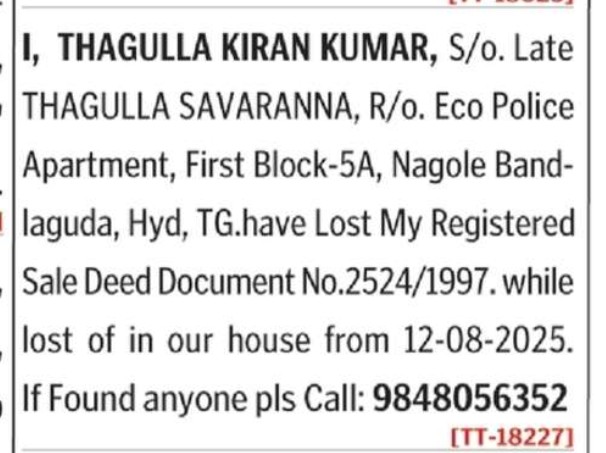 LOST OF DOCUMENT