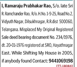 LOST OF DOCUMENT