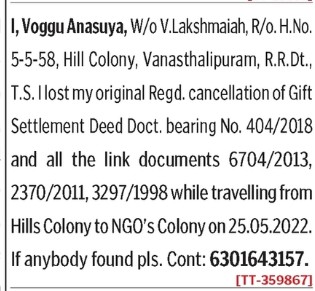 LOST OF DOCUMENT