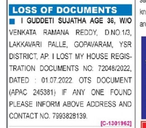 LOST OF DOCUMENT