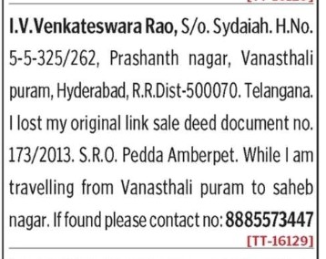 LOST OF DOCUMENT