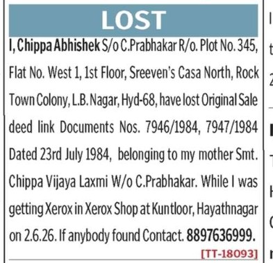LOST OF DOCUMENT