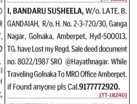 LOST OF DOCUMENT