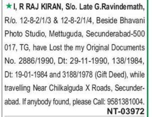 LOST OF DOCUMENT