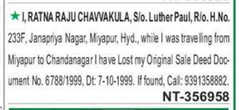 LOST OF DOCUMENT