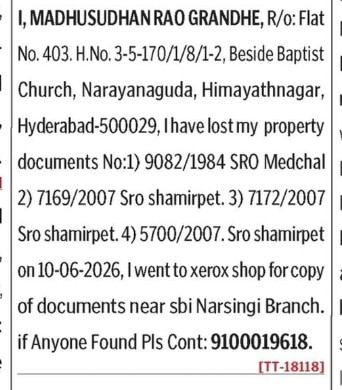 LOST OF DOCUMENT