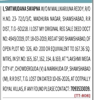 LOST OF DOCUMENT