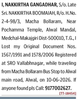 LOST OF DOCUMENT