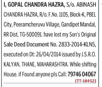 LOST OF DOCUMENT