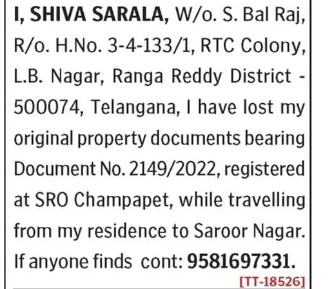LOST OF DOCUMENT