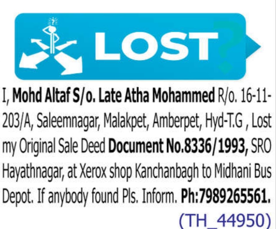 LOST OF DOCUMENTS