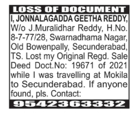 LOST OF DOCUMENTS