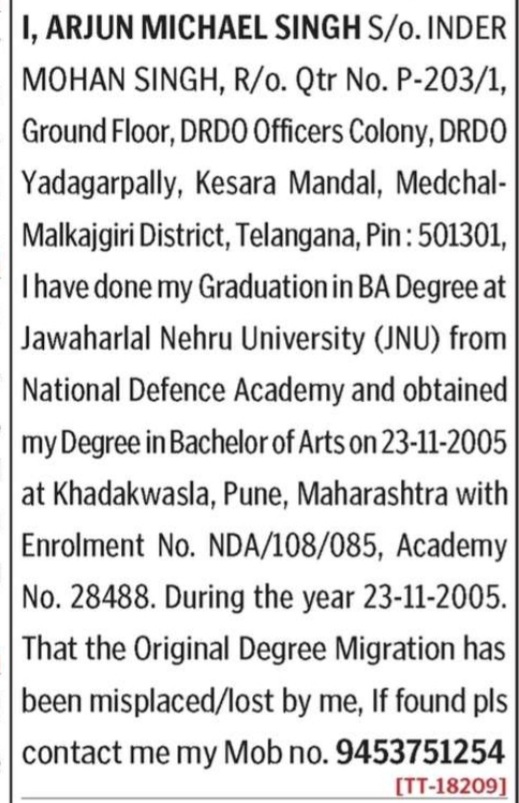 Lost of original Degree