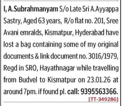 LOST OF ORIGINAL DOCUMENTS