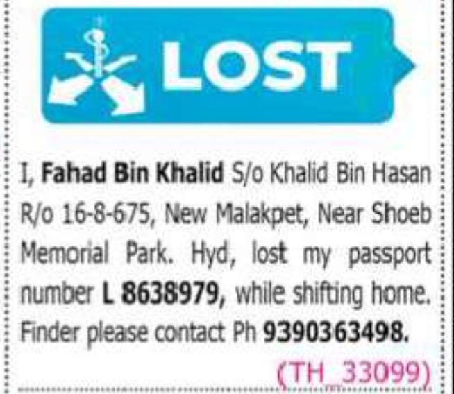 LOST OF PASSPORT