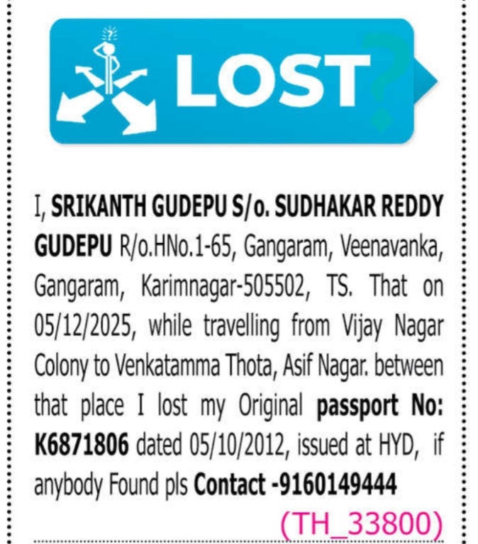 LOST OF PASSPORT- K6871806