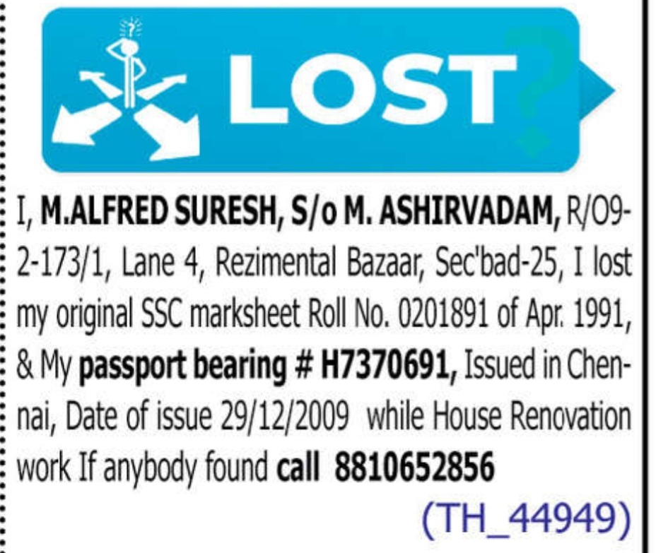 LOST OF PASSPORT