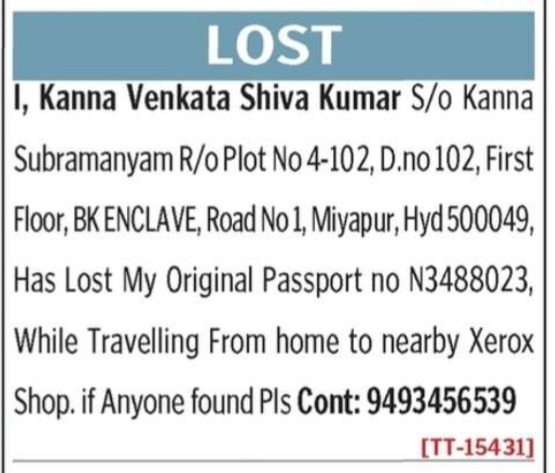 LOST OF PASSPORT