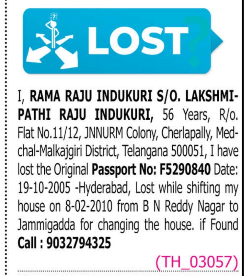 LOST OF PASSPORT
