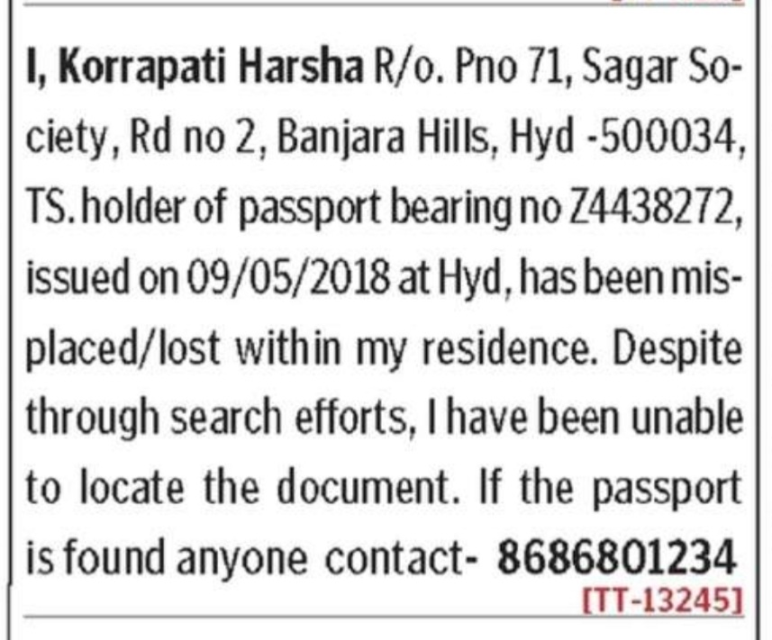 LOST OF PASSPORT