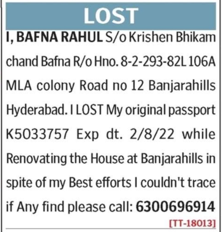 LOST OF PASSPORT