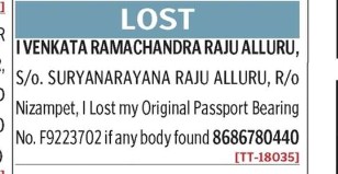 LOST OF PASSPORT