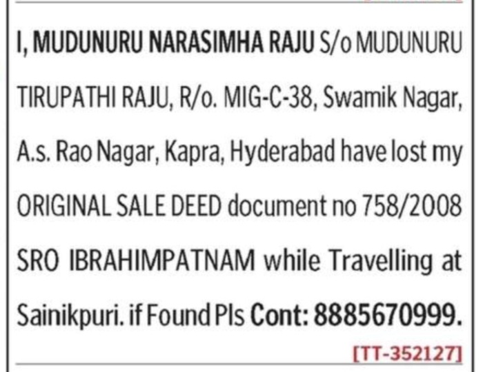 LOST OF SALE DEED