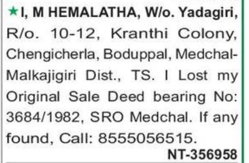 LOST OF SALE DEED